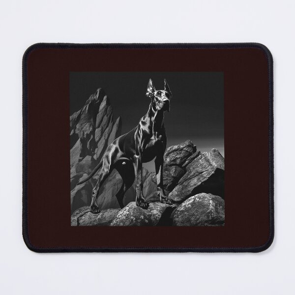 Item preview, Black Doberman Mountain Rocks Black and White Dog Art designed and sold by inkoutninja.