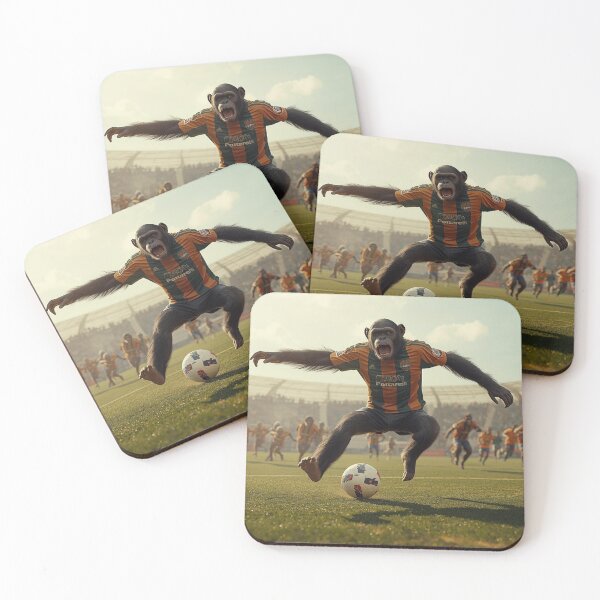 Item preview, Monkey Footballer Wants to Score – Everyone Chases Him Funny Soccer Art designed and sold by Mustangana.