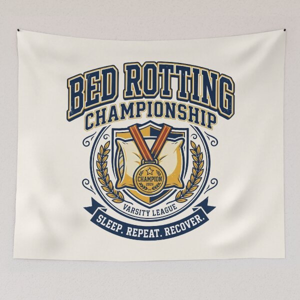 Item preview, Bed Rotting Championship Champion Lazy Humor Retro Badge designed and sold by SplashTastic.