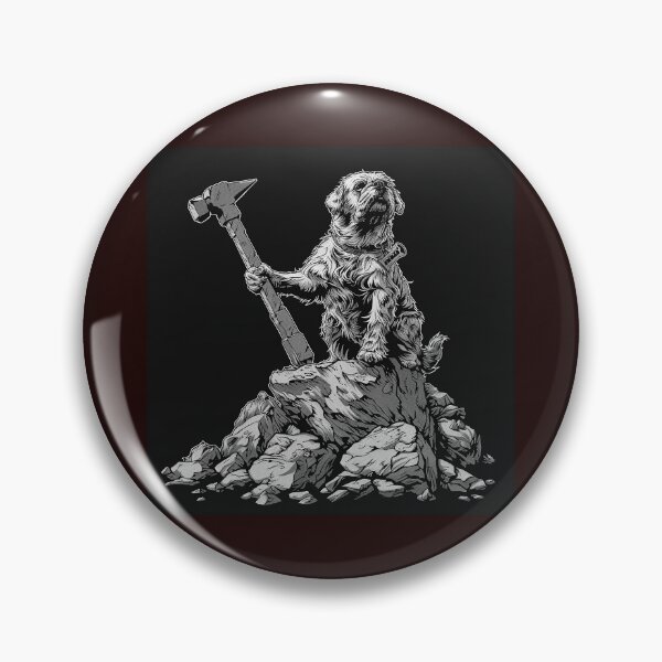 Item preview, Brave Shaggy Dog with Hammer Black and White Fantasy Art designed and sold by inkoutninja.