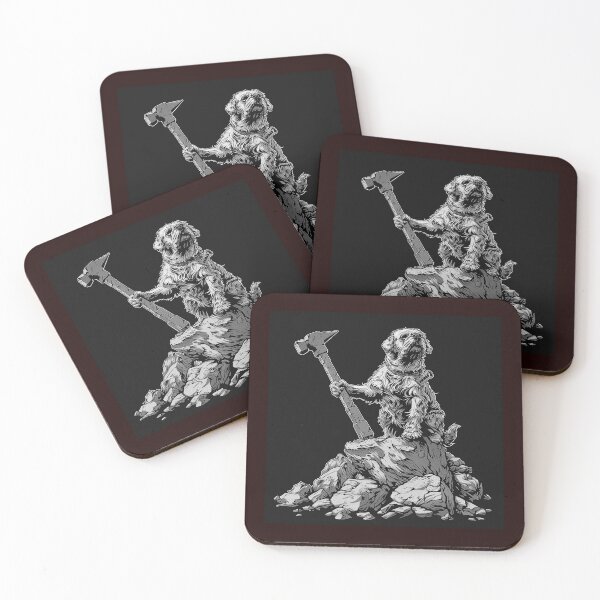Item preview, Brave Shaggy Dog with Hammer Black and White Fantasy Art designed and sold by inkoutninja.