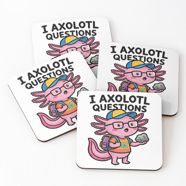Item preview, I axolotl Questions cute nerd pink school kid tadpole with aztec shirt holding rock designed and sold by bard-art.
