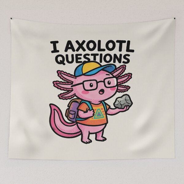 Item preview, I axolotl Questions cute nerd pink school kid tadpole with aztec shirt holding rock designed and sold by bard-art.
