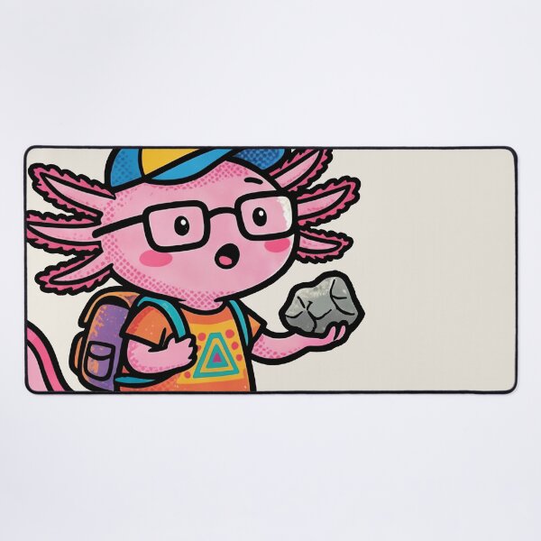Item preview, I axolotl Questions cute nerd pink school kid tadpole with aztec shirt holding rock designed and sold by bard-art.