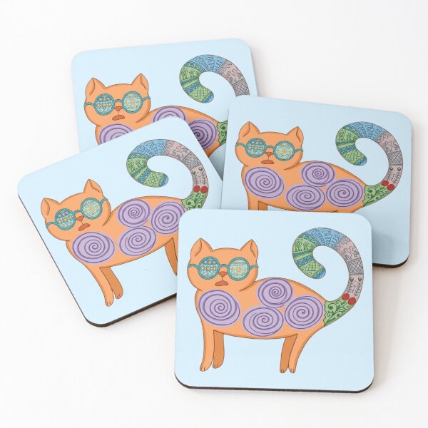 Item preview, Boho Hippie Cat with Mandala Patterns and Sunglasses designed and sold by LeshanArtUA.