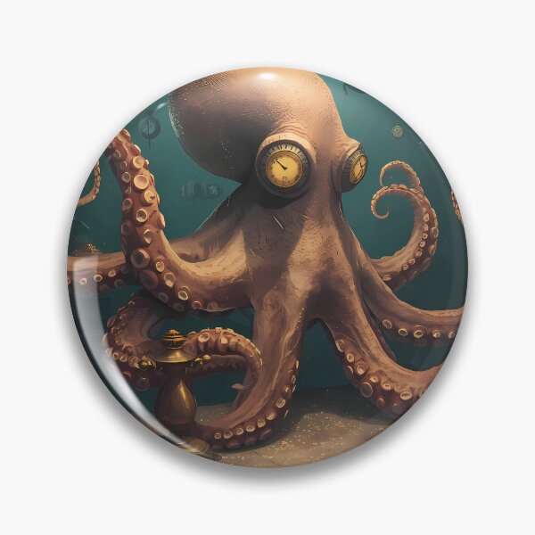 Item preview, The Deep Sea Watchmaker - Giant Octopus with Vintage Pocket Watches Art designed and sold by UnRealS.
