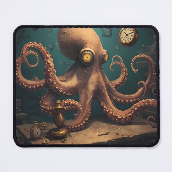 Item preview, The Deep Sea Watchmaker - Giant Octopus with Vintage Pocket Watches Art designed and sold by UnRealS.