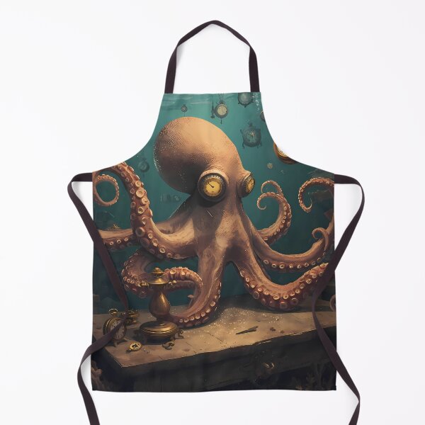 Item preview, The Deep Sea Watchmaker - Giant Octopus with Vintage Pocket Watches Art designed and sold by UnRealS.
