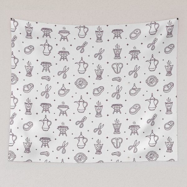 Item preview, Arabic Coffee And BBQ Line Art Seamless Pattern designed and sold by TheCuriousPawn.