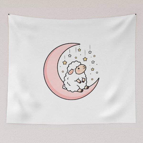 Item preview, Cute Bold Outline Sheep on Moon and Stars designed and sold by TheCuriousPawn.