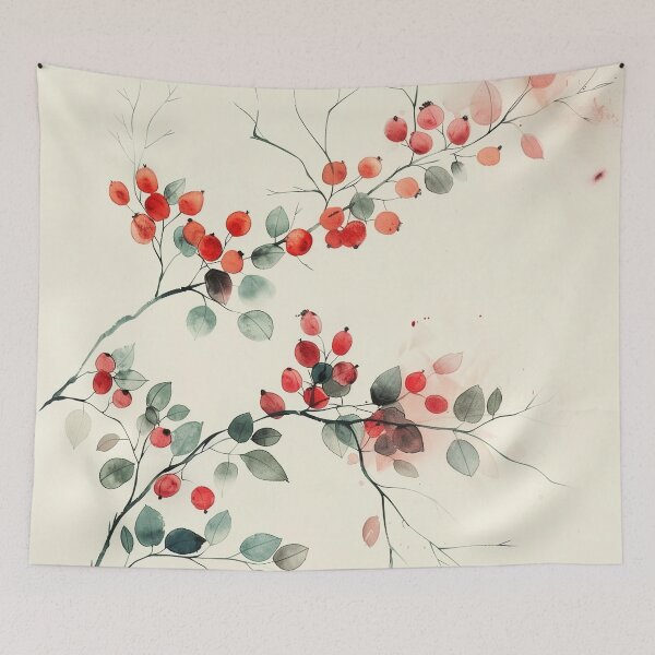 Item preview, Minimalist Watercolor Botanical Branch With Red Berries designed and sold by solynneart.