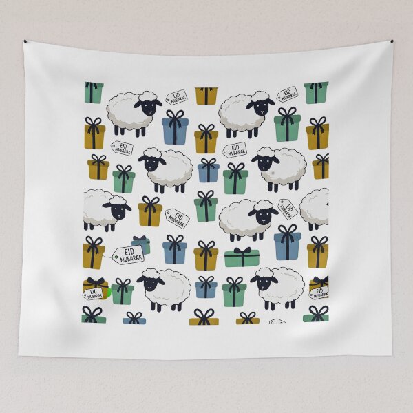 Item preview, Cute Eid Mubarak Sheep and Gifts Green Pattern designed and sold by TheCuriousPawn.