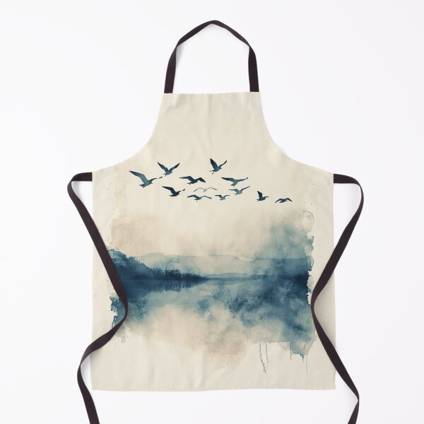 Artikelvorschau, Nebelblauer Aquarellsee mit fliegenden Vögeln entworfen und verkauft von solynneart.