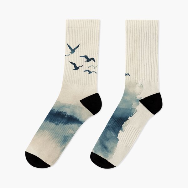 Item preview, Misty Blue Watercolor Lake With Flying Birds designed and sold by solynneart.