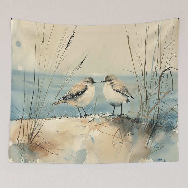 Item preview, Coastal Watercolor Birds With Beach Grass designed and sold by solynneart.