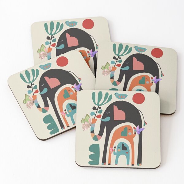 Item preview, Abstract Elephant Family Art - Mid Century Modern Boho Nursery Decor designed and sold by crystalar95.