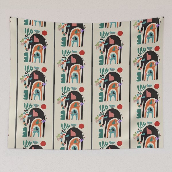 Item preview, Abstract Elephant Family Art - Mid Century Modern Boho Nursery Decor designed and sold by crystalar95.