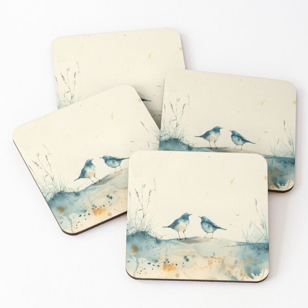 Item preview, Two Blue Watercolor Coastal Birds With Beach Grass designed and sold by solynneart.