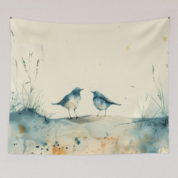 Item preview, Two Blue Watercolor Coastal Birds With Beach Grass designed and sold by solynneart.