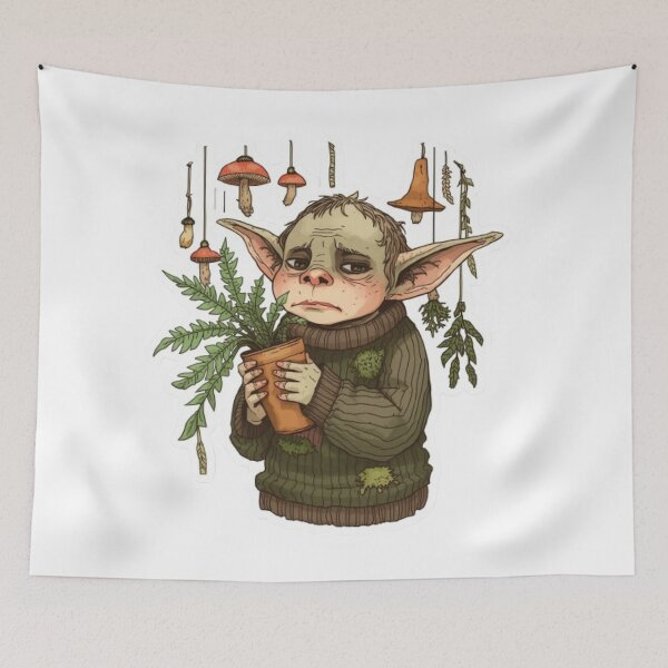 Item preview, Worried Goblin Plant Parent Sticker — Goblincore Cottagecore Sad Mushroom Botanical Fantasy Creature Cute Decal designed and sold by CosyCush.