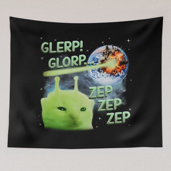 Aperçu de l'œuvre Glerp Glorp Chat extraterrestre drôle Mème bizarre Chat de l'espace Humour absurde créée et vendue par Tanjaberto.