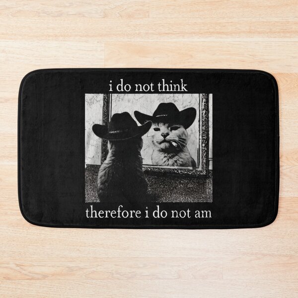 Aperçu de l'œuvre Je ne pense pas, donc je ne suis pas. Chat drôle, chat cowboy, humour noir, philosophie. créée et vendue par Tanjaberto.
