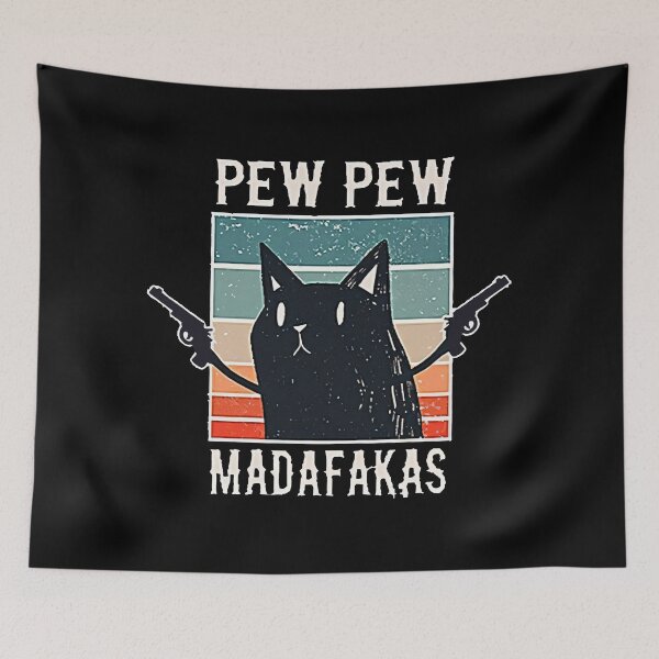 Item preview, Pew Pew Cat Funny Black Cat Meme Cowboy Retro Vintage Graphic designed and sold by Tanjaberto.