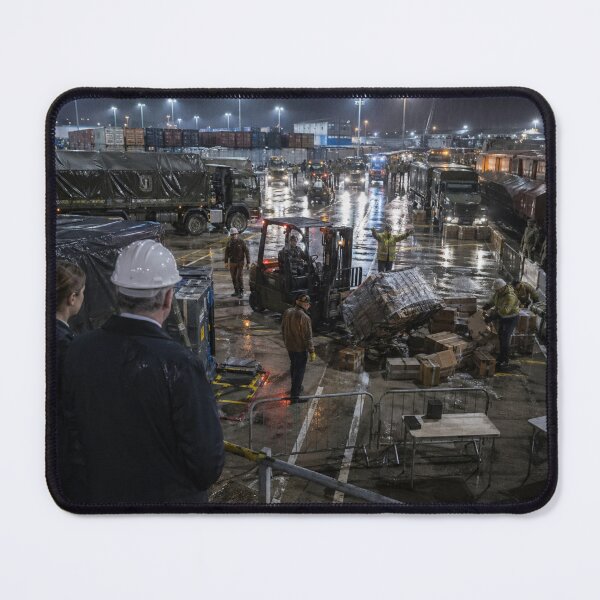 Item preview, Rain-Soaked Military Logistics Yard at Night | Modern War Freight Depot Print designed and sold by Element Horizon Studio.