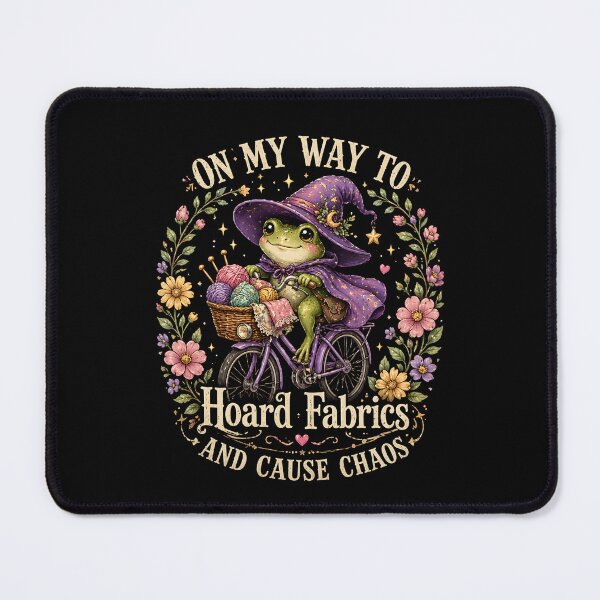 Item preview, On My Way to Hoard Fabrics and Cause Chaos Frog Sewing Humor designed and sold by THREE LITTLE BEANS.