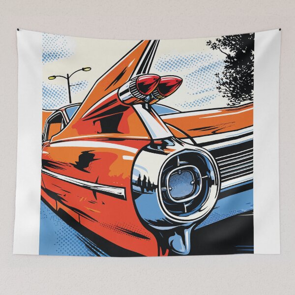 Item preview, Orange Muscle Car with Tall Tailfin Pop Art designed and sold by RamyGallery.