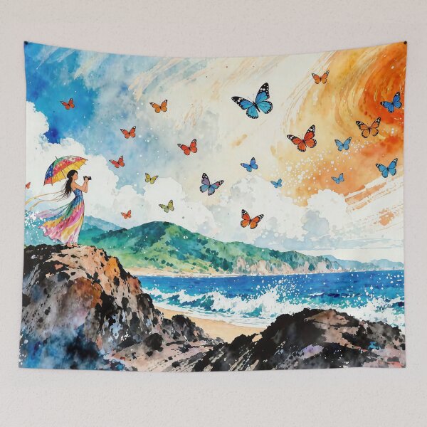 Item preview, Girl Photographing Butterflies by the Sea designed and sold by M-Y-A-R-T-.