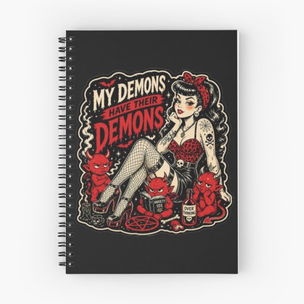 Item preview, My Demons Have Their Demons – Dark Humor Rockabilly Pin Up Devil Girl Design designed and sold by Rebel Femme Studio.