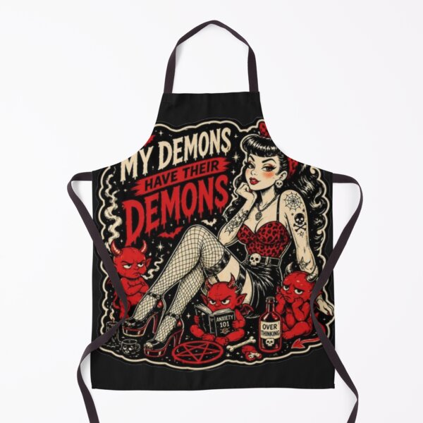 Item preview, My Demons Have Their Demons – Dark Humor Rockabilly Pin Up Devil Girl Design designed and sold by Rebel Femme Studio.