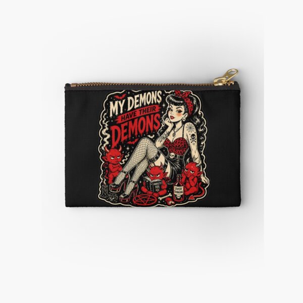 Item preview, My Demons Have Their Demons – Dark Humor Rockabilly Pin Up Devil Girl Design designed and sold by Rebel Femme Studio.