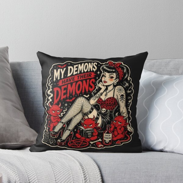 Item preview, My Demons Have Their Demons – Dark Humor Rockabilly Pin Up Devil Girl Design designed and sold by Rebel Femme Studio.