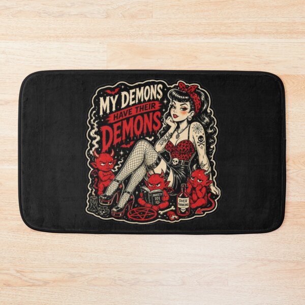 Item preview, My Demons Have Their Demons – Dark Humor Rockabilly Pin Up Devil Girl Design designed and sold by Rebel Femme Studio.