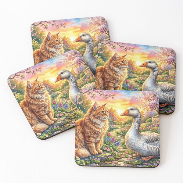 Item preview, Cottagecore Ginger Cat and White Goose designed and sold by M-Y-A-R-T-.