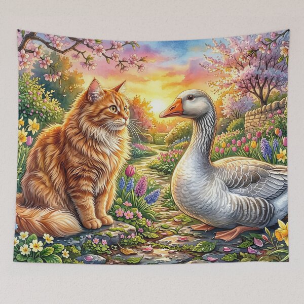 Item preview, Cottagecore Ginger Cat and White Goose designed and sold by M-Y-A-R-T-.