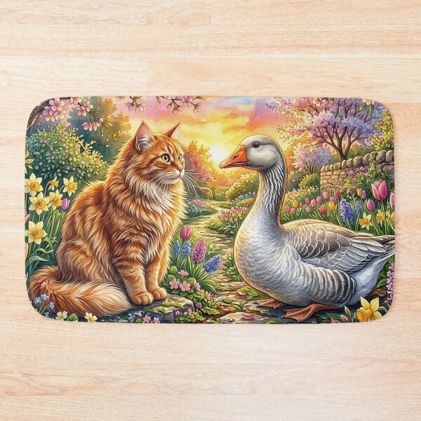 Item preview, Cottagecore Ginger Cat and White Goose designed and sold by M-Y-A-R-T-.