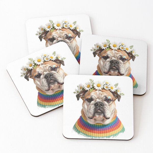 Item preview, Hipster Bulldog Flower Crown Portrait | Funny Boho Bulldog Dog Art designed and sold by Fur Honcho.