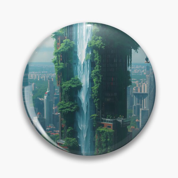 Item preview, Urban Eden - Futuristic Skyscraper Waterfall with Tropical Birds designed and sold by UnRealS.