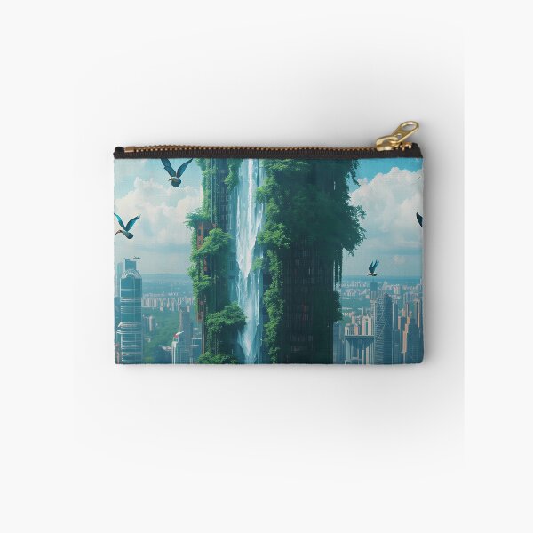 Item preview, Urban Eden - Futuristic Skyscraper Waterfall with Tropical Birds designed and sold by UnRealS.