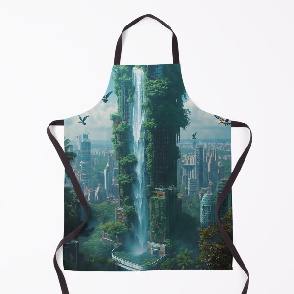 Item preview, Urban Eden - Futuristic Skyscraper Waterfall with Tropical Birds designed and sold by UnRealS.