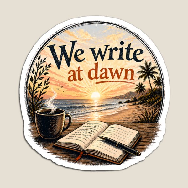 Item preview, We Write at Dawn - Beach designed and sold by WaywardWillowCo.