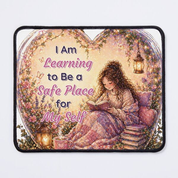 Item preview, I Am Learning to Be a Safe Place for Myself | Self Love Quote | Cozy Book Girl Aesthetic | Mental Health & Healing Art designed and sold by PromptCoreNexus.
