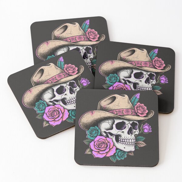 Item preview, Floral Skull Cowboy – Vintage Western Rose Style Tee designed and sold by JAMESAMORN.