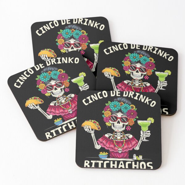 Item preview, Cinco De Drinko Bitchachos Skeleton Woman Eating Taco and Drinking Margarita designed and sold by StuZabine.