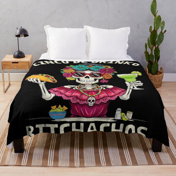 Item preview, Cinco De Drinko Bitchachos Skeleton Woman Eating Taco and Drinking Margarita designed and sold by StuZabine.