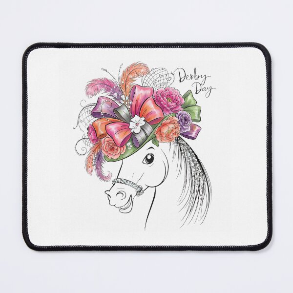 Item preview, Elegant Derby Day Horse Wearing Floral Fascinator Hat and Pink Feathers designed and sold by StuZabine.