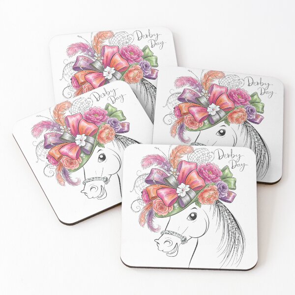 Item preview, Elegant Derby Day Horse Wearing Floral Fascinator Hat and Pink Feathers designed and sold by StuZabine.